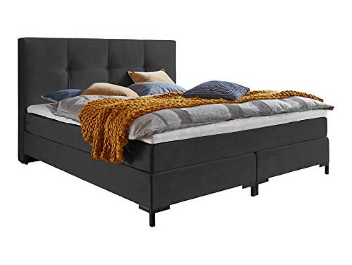 Atlantic Home Collection Romy Boxspringbett mit klassischen Kopfteil, Taschenfederkernmatratze, Härtegrad 3, inklusive Topper, Anthrazit, Königin