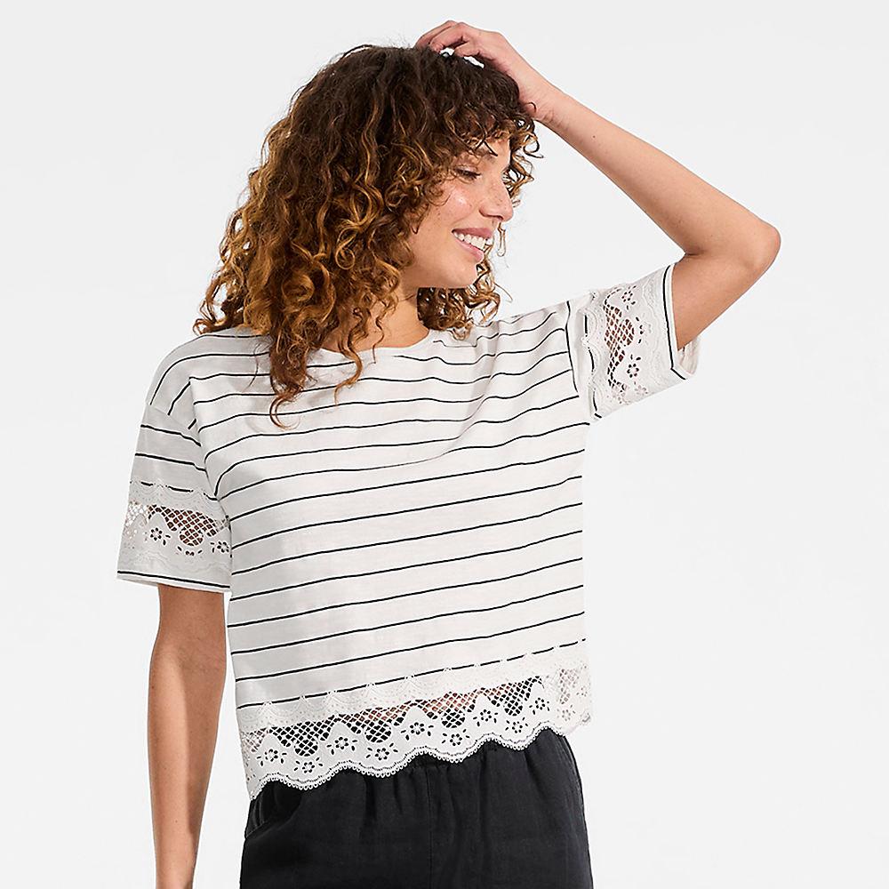 Flammgarn-Shirt mit Bordüren für Damen, Damen, size: regular, Elfenbein, Baumwolle, by Lands' End