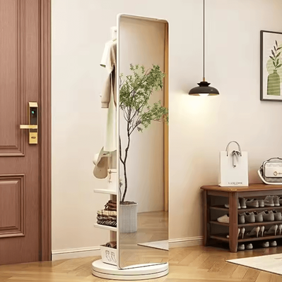 Inspire Curations 360 Degree Rotating Full Length Mirror With Coat Rack And Storage white Without Wheels