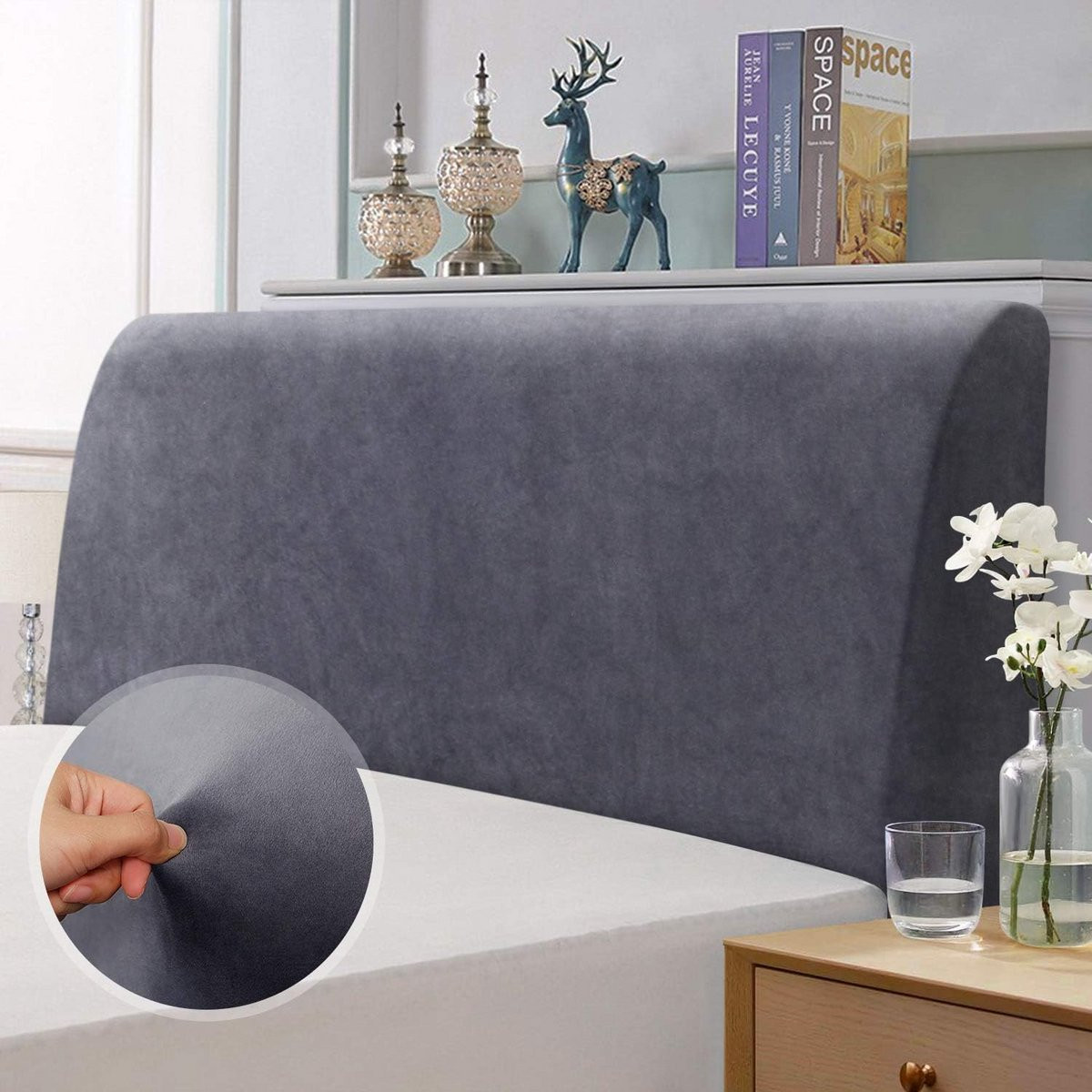 Grijs Stretchy en Beschermend Hoofdbord Hoes voor Volwassenen