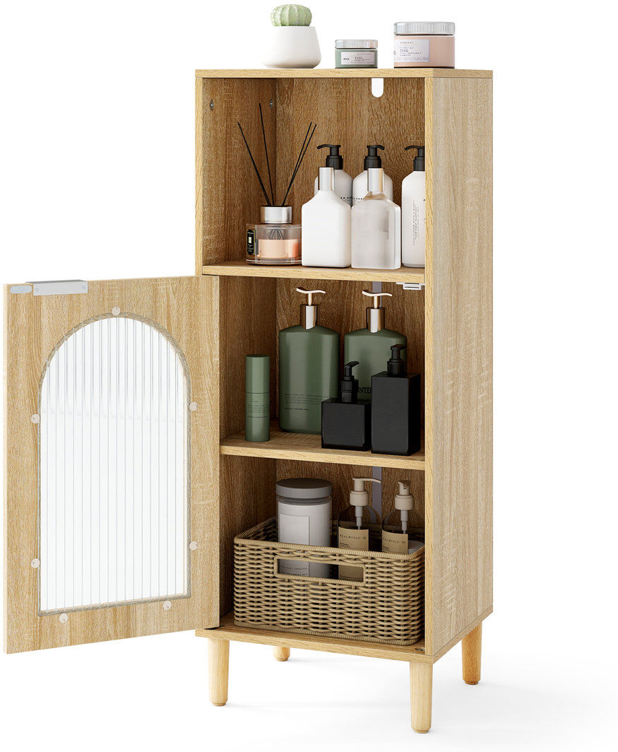 East Urban Home Glass Freestanding Bathroom Cabinet Natural 90cm H X 35cm W X 30cm D