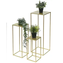 DanDiBo Blumenhocker Metall Gold Eckig 3er Set Blumenständer Beistelltisch 96406 Blumensäule Modern Pflanzenständer Pflanzenhocker