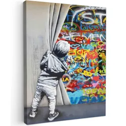 LEINWANDBILD Graffiti - Junge - Ilussie - Straßenkunst Wandbild Wohnzimmer 60x80 cm