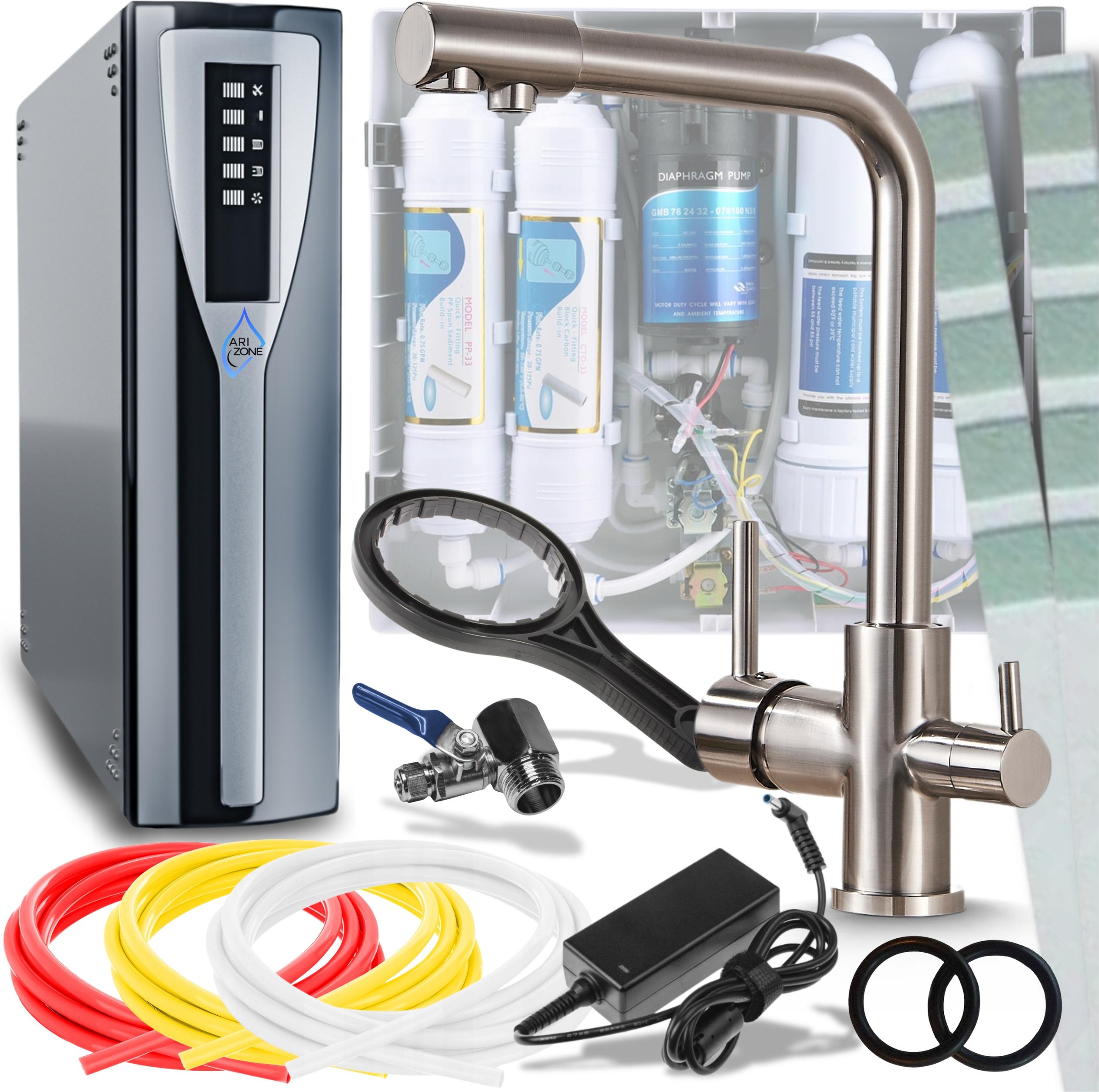 Ari Venom 1 3-Wege Küchenarmatur INOX 360° mit RO Pad Umkehrosmose Wasserfilter Untertisch Nanofiltration