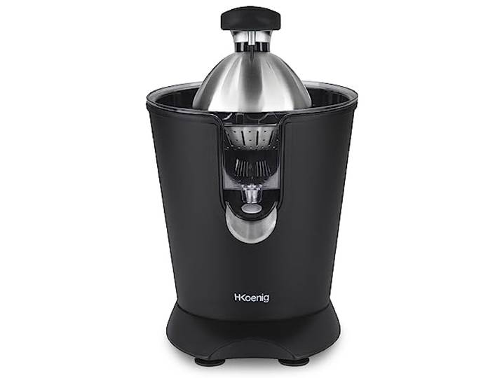 H.Koenig Elektrische Zitruspresse AGR82 BPA-frei, Orangen-, Zitronen-, Grapefruitsaft, Schnell, Automatisch, Leise, Leistungsstark, 160 W, Tropfstopp, Spülmaschinengeeignet, Schwarz