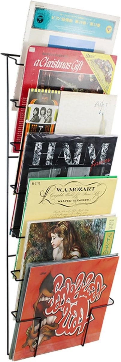 Muurrek voor LP Vinylplaten Opslag - Zwarte Stalen Platenhouder voor 50 Albums