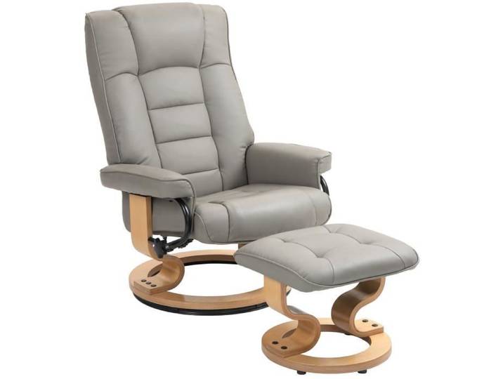 Fauteuil relax inclinable JOAN avec repose-pieds gris et bois