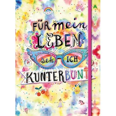 Für mein Leben seh ich kunterbunt (Notizbuch No. 2 Emma Flint). DIN A5 punktkariert mit farbiger Einstecktasche, Lesebändchen und Verschlussgummi