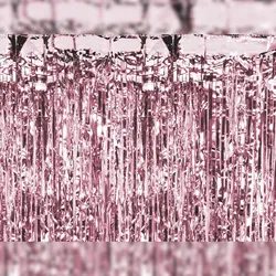 PartyDeco Lametta Vorhang 100x200cm Folienvorhang Fransenvorhang Foto Hintergrund Fotoshootings Partyvorhang Disco & Party Glitzer Deko Rosegold