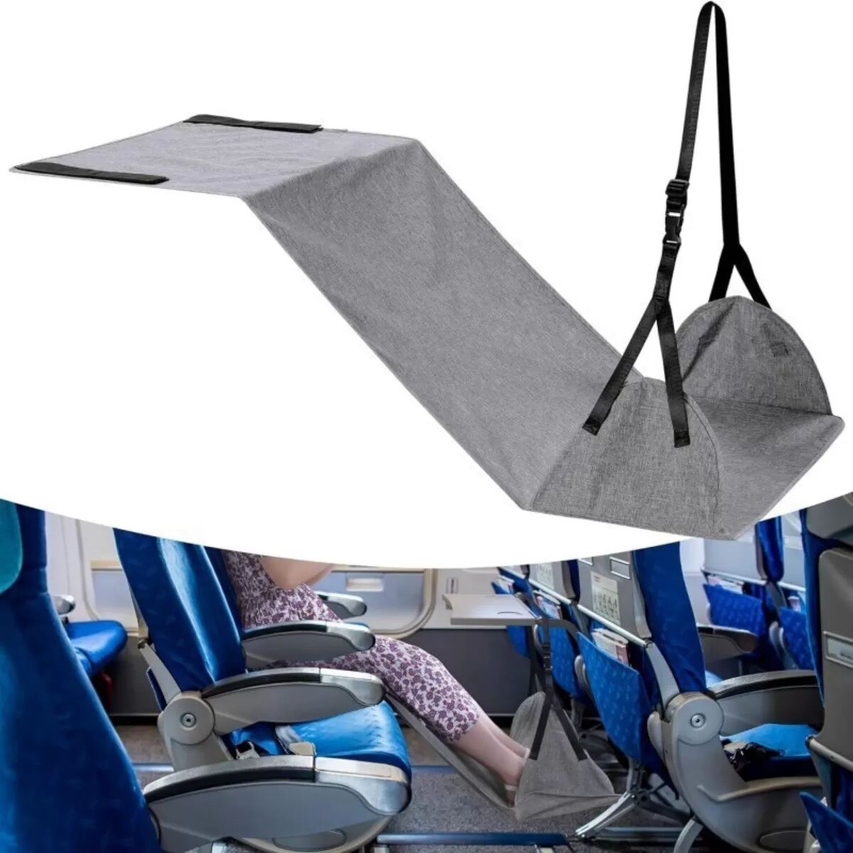 INF Hamac pour pieds de voyage - Gris polyester-coton portable pour sous-bureau, avion et train Gris