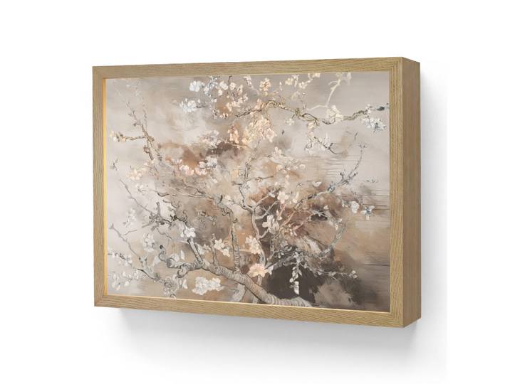 OnlyWow Wandleuchte MIT Akku Mandelblüte - Kunst - Van Gogh - Beige - Abstrakt 40x30 cm, Graubraun, Rechteckig, LED integrated, 40x30x8 cm, Lampen & Leuchten, Innenbeleuchtung, Wandleuchten
