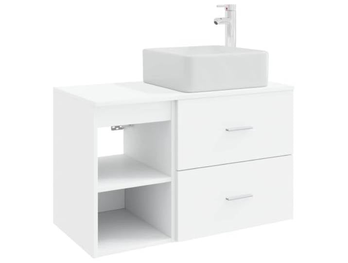 WEMYUFURN Badezimmermöbel-Set 2 STK. Weiß Holzwerkstoff Wandmontierte Kommode, Schubladen und Regale, flexibel platzierbares Waschbecken, einfacher Aufbau