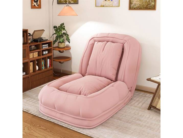 Canapé-lit pliable et ergonomique - Dossier réglable sur 5 positions - Avec 2 oreillers - Rose