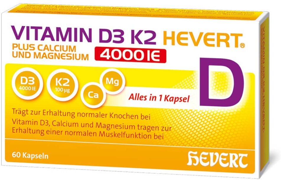 VITAMIN D3 HEVERT Vitamin D3 K2 Hevert + Calcium und Magnesium 4000 IE Kapseln