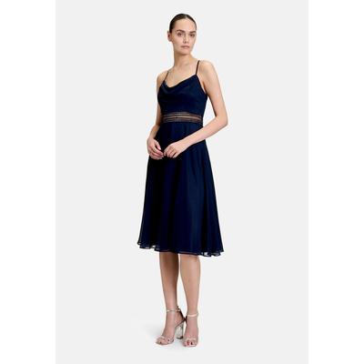 Cocktailkleid VERA MONT "Damen mit Wasserfallausschnitt", Damen, Gr. 38, Normalgrößen, blau (night sky), Chiffon, Obermaterial: 100% Polyester. Futter: 100% Polyester, festlich, tailliert kurz, Wasserfallausschnitt, Kleider, Stickerei