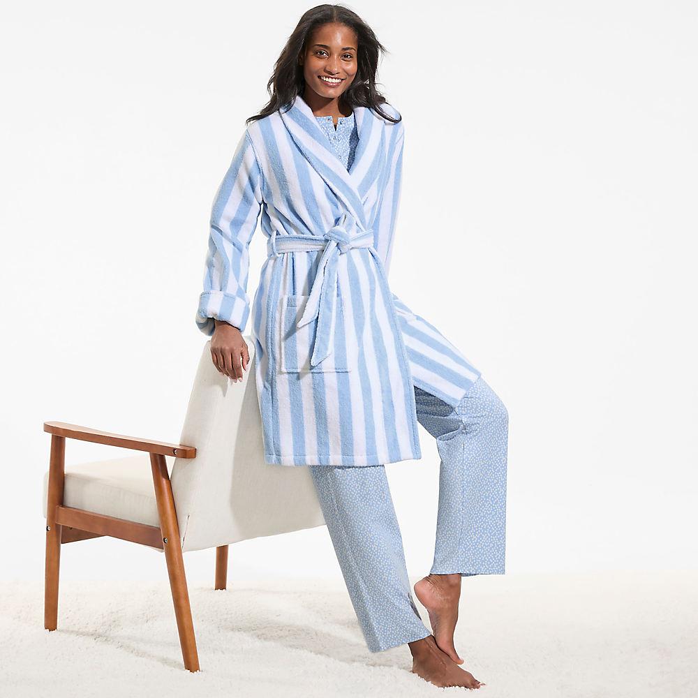 Knielanger Bademantel aus Baumwoll-Frottee, Damen, size: regular, Blau, Baumwolle, by Lands' End