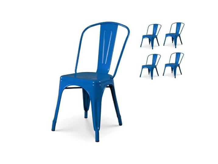 Kosmi - Stuhl aus Metall, Blau, Industriestil – glänzende Oberfläche Industriestil, glänzende Oberfläche