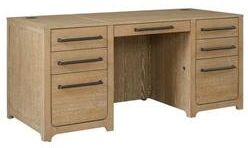 Martin Furniture Modern Wood Double Pedestal Executive Desk, Writing Table, Office Desk, Fully Assembled, Light Brown