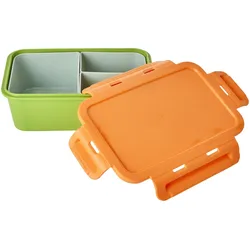 RICE Plastik Lunchbox mit 3 Fächern, 21 x 14 x 7 cm, grün/orange