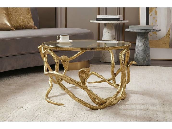 riess-ambiente Couchtisch SNAKE 70cm gold - Metall, Glasplatte, Schlangen, Cobra, Skulptur, rund (Einzelartikel, 1-St), Ausgefallener Beistelltisch - ideal für moderne & stylische Wohnräume