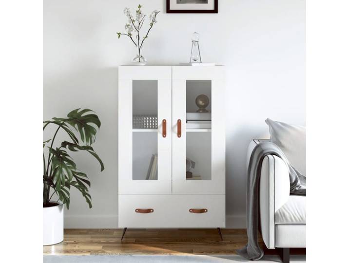 SALE 2025 Armoire haute vitrine - Bibliothèque Buffet haut - blanc 69 5x31x115 cm - bois d'ingénierie 30 Kg 7876
