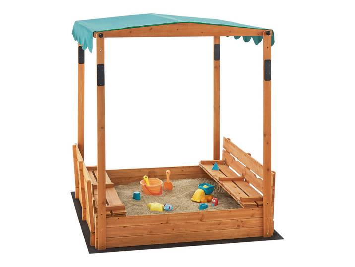 [en.casa] Sandkasten Pitsunda, Naturfarben, Grün, Holz, 118x145x118 cm, unisex, Freizeit & Co, Outdoor-Spielzeug, Sandkasten