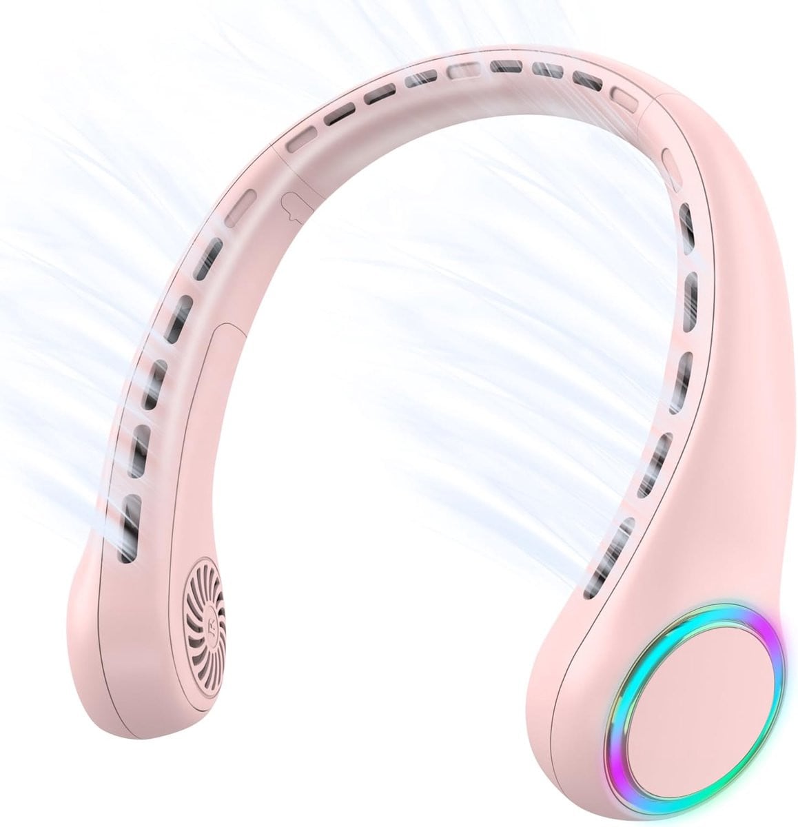 Draagbare Bladeless Nekventilator met LED en USB-oplaadbare 4000 mAh accu - Roze