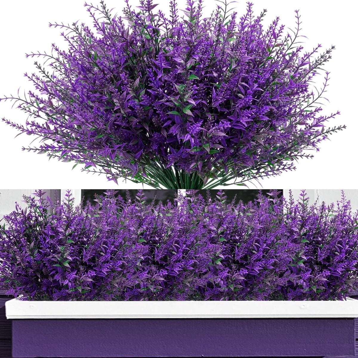 Set van 12 bundels kunstlavendel voor huisdecoratie, paars, weerbestendig en UV-bestendig