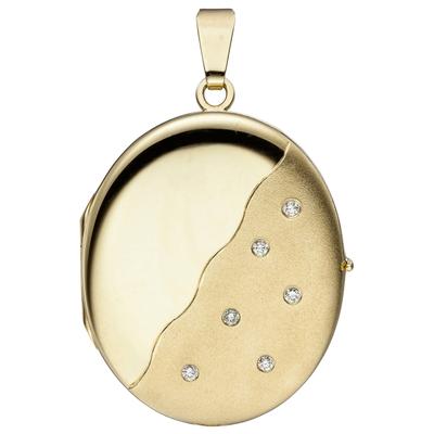 Medallionanhänger JOBO "Anhänger Medaillon oval", gelb (gelbgold 585), Schmuckanhänger, Damen, SI = kleine Einschlüsse, Diamanten Gelbgold 585, Diamanten, Gelbgold 585, 585 Gold mit 6 Diamanten