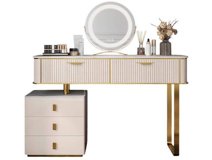 Xlmoebel Schminktisch Eleganter Kosmetiktisch mit Spiegel und Stauraum in Weiß (Schminktisch, Schminktisch), Hergestellt in Europa