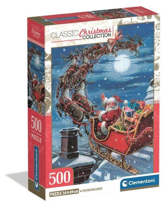 Clementoni Puzzel Midnight Sleigh Ride 500 stukjes met poster 49 x 36 cm