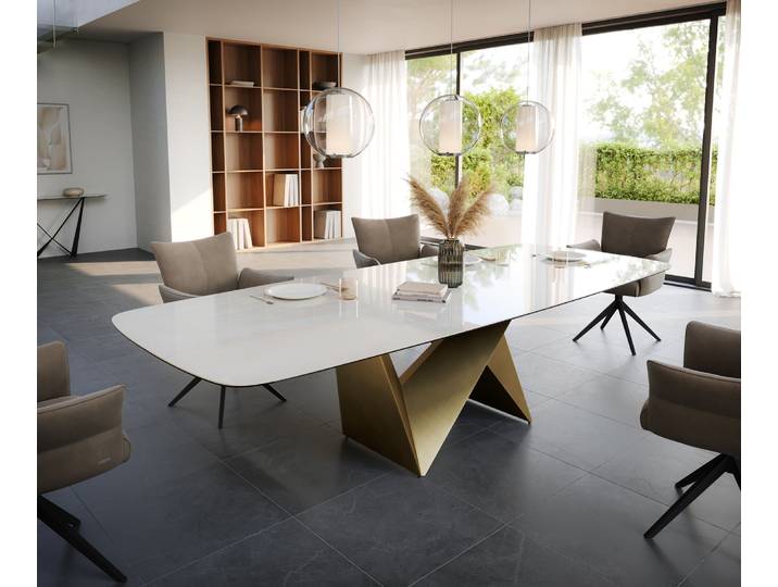 Esstisch Edge Boot 300x120 cm Keramik Onyx Champagne Origami Metallic Gold, Esstische