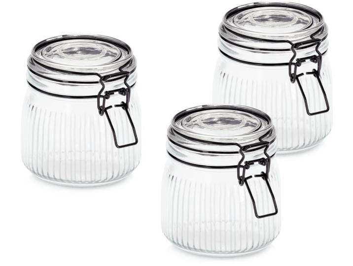Vorratsglas ZELLER PRESENT mit Bügelverschluss, 3-tlg. , transparent (transparent, schwarz), H:11cm Ø:10,7cm, Glas, Metall, Lebensmittelaufbewahrungsbehälter, Vorratsglas, luftdicht, schützt vor Feuchtigkeit