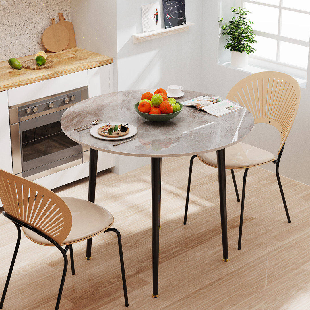 Metro Anglica Round Stone Top Dining Table with Iron Base Grey