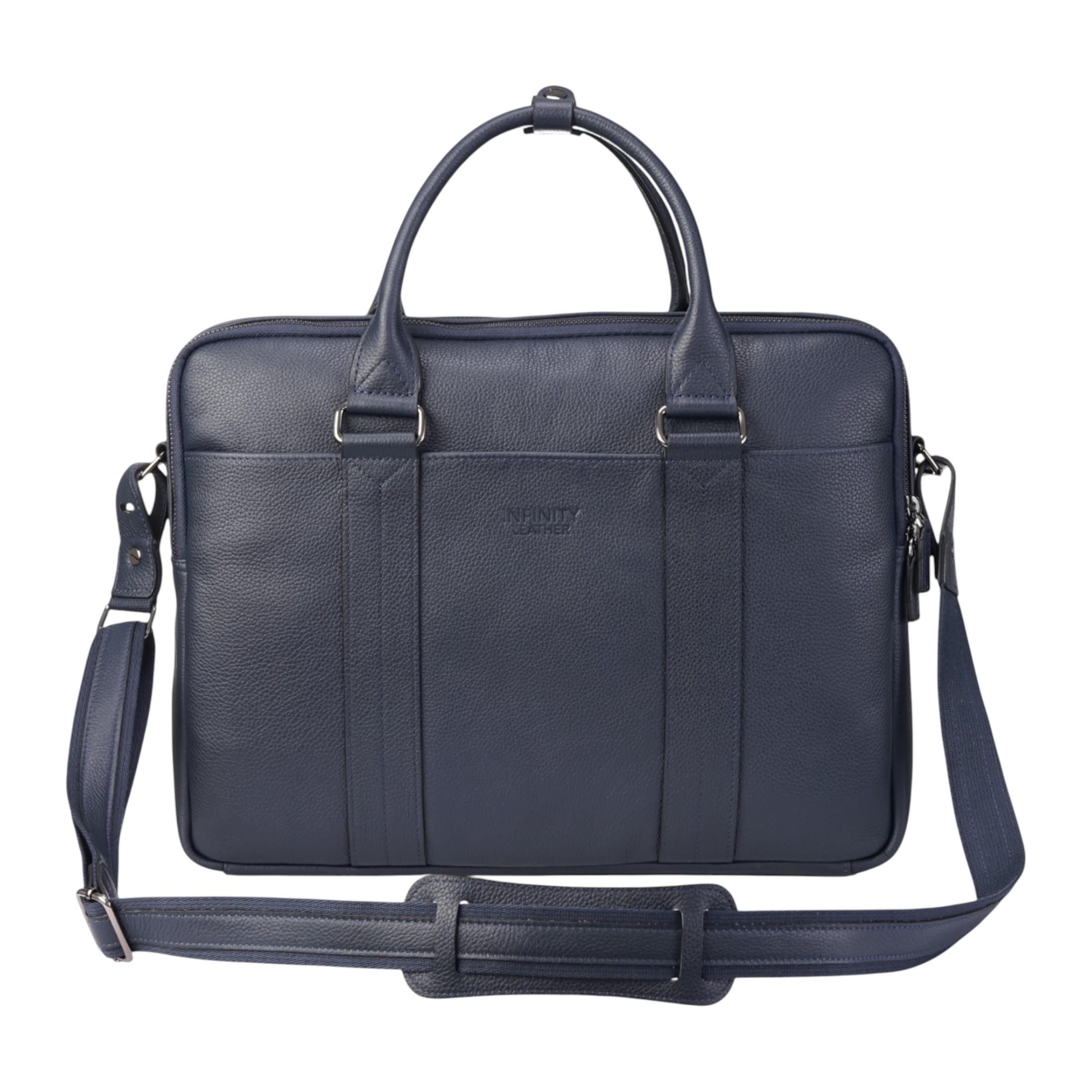 Echte leren marineblauwe laptop- en zakentas - Sutton