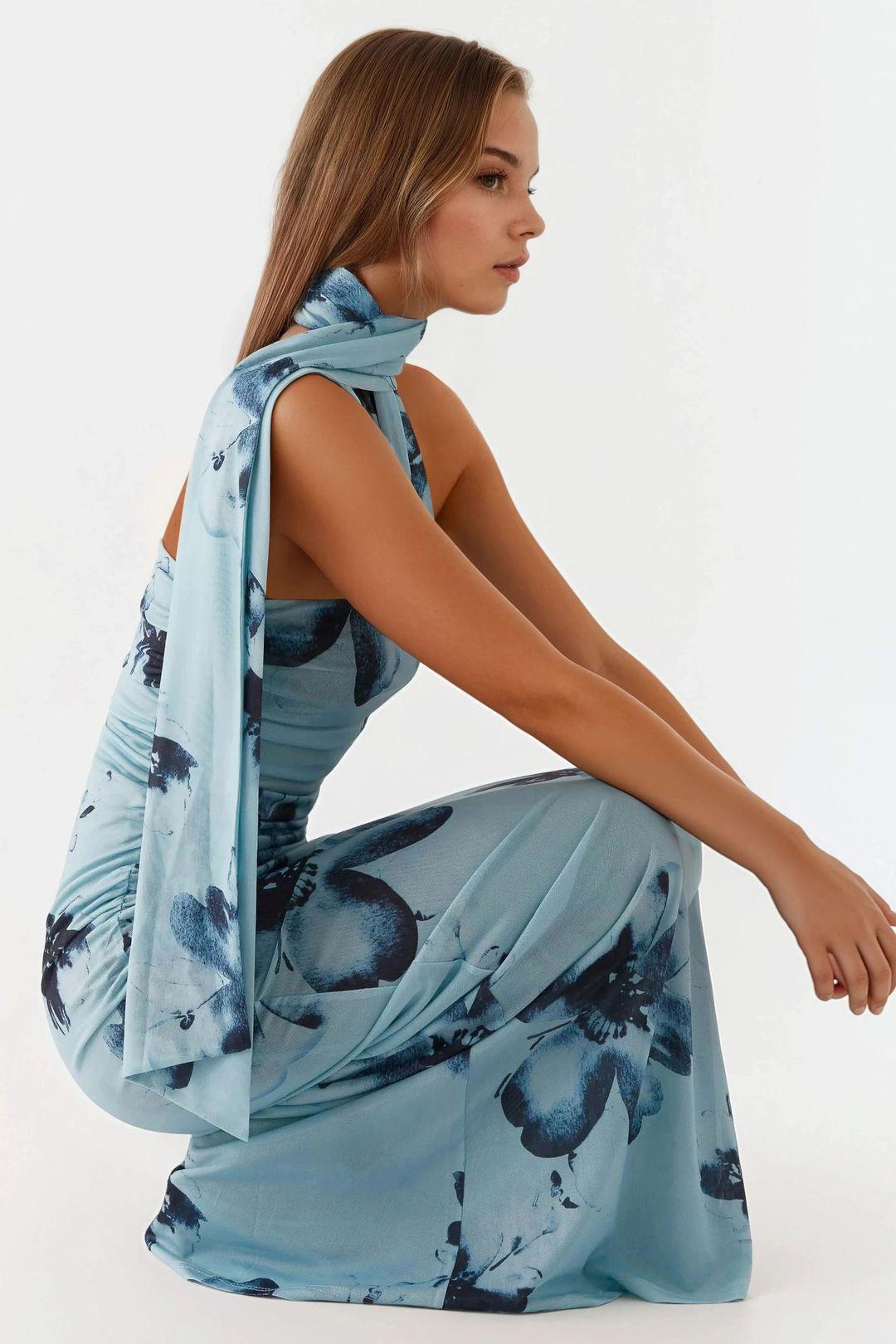 Trägerloses bedrucktes Bodycon-Maxikleid