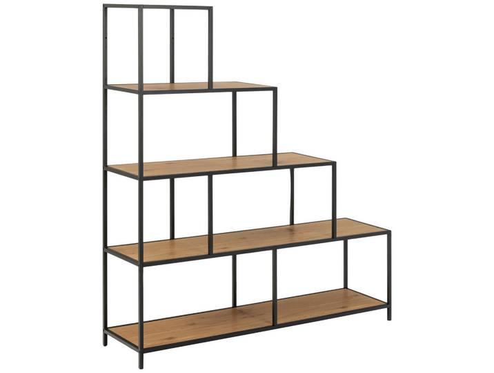 Raumteiler Seaford, Schwarz, Eiche, 5 Fächer, 135x150x35 cm, Typenauswahl, Beimöbel erhältlich, stehend, Wohnzimmer, Raumteiler & Paravents, Raumteiler