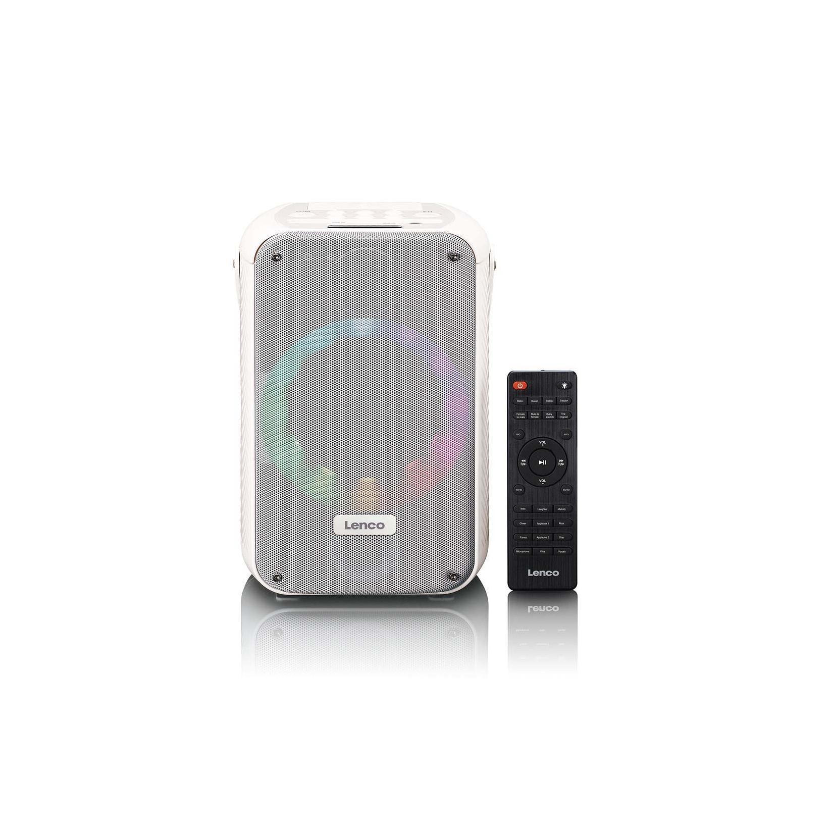 Lenco Karaoke-System mit Bluetooth®, wiederaufladbarem Akku, drahtlosem Karaoke-Mikrofon und Disco-LED-Beleuchtung Weiß