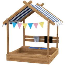 SANDKASTEN mit Dach, Sandkiste aus Holz mit Sitzplatz, Spielhaus, Garten, Braun