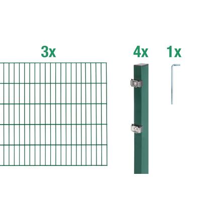 Doppelstabmattenzaun ALBERTS "Grundset", grün, H:200cm, Stahl, Zaunelemente, Höhe: 80-200 cm, Gesamtlänge: 4-30 m, zum Einbetonieren