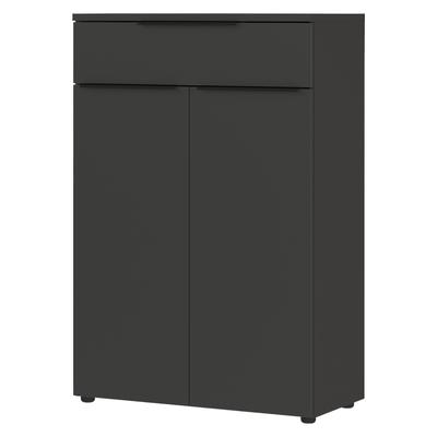 bümö Space Aktenschrank Holz, Sideboard & Kommode hoch in Graphit - Regal mit Türen & 1 Schublade für Ordner & Büro, Schrank klein als Möbel für