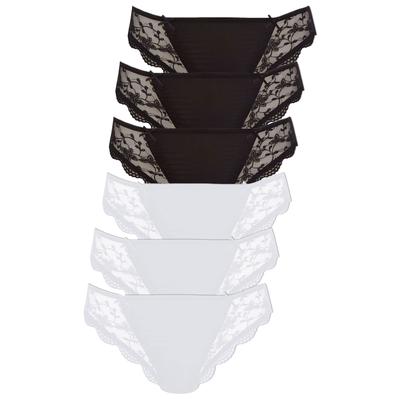 String NINA VON C. "6er Pack String Silver Edition", Damen, Gr. 36, bunt (weiß, schwarz), Obermaterial: 86% Polyamid PA. 14% Elasthan EL., Unterhosen String