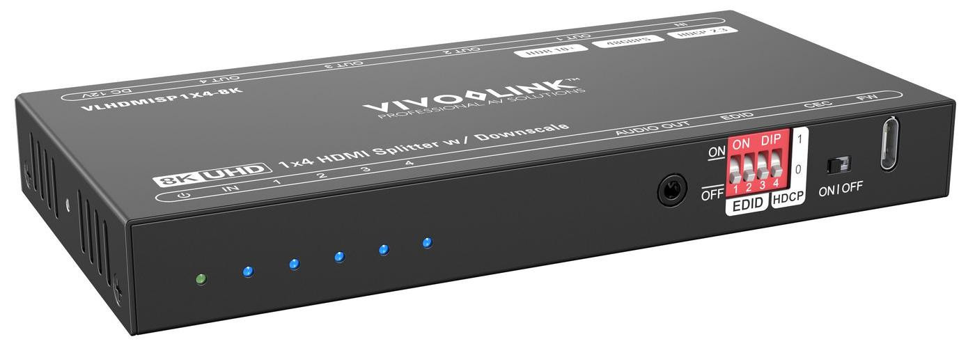 VivoLink video- en audiosplitter met 4 poorten en 8K60Hz ondersteuning