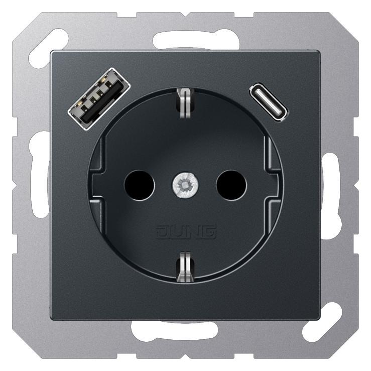 JUNG SCHUKOsteckdose m.USB A1520-15CAANM Typ AC Anthrazit (A1520-15CAANM)