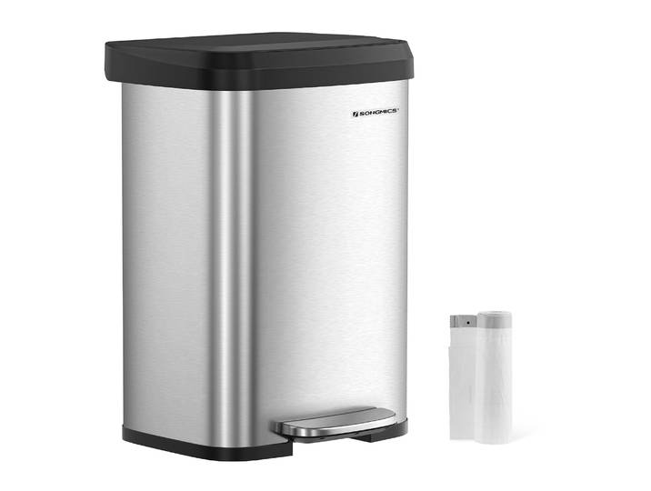 Abfalleimer 50 Liter mit Pedal Soft-Close Silber Schwarz