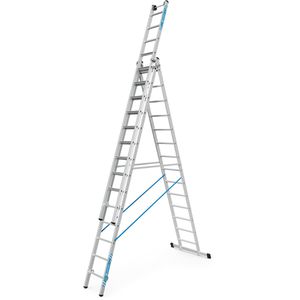 Zarges Mehrzweckleiter Skymaster Plus X, 41581, Wandlaufrollen, 3-teilig, mit 3 x 14 Sprossen, Oberleiter mit 10 Stufen
