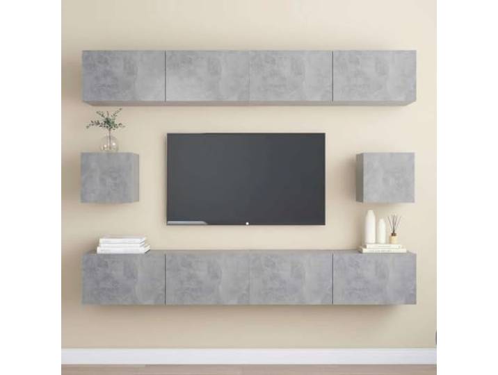 HEFZGDB 6-TLG. TV-Schrank-Set Betongrau Holzwerkstoff Wandmontage Stauraum Organisation