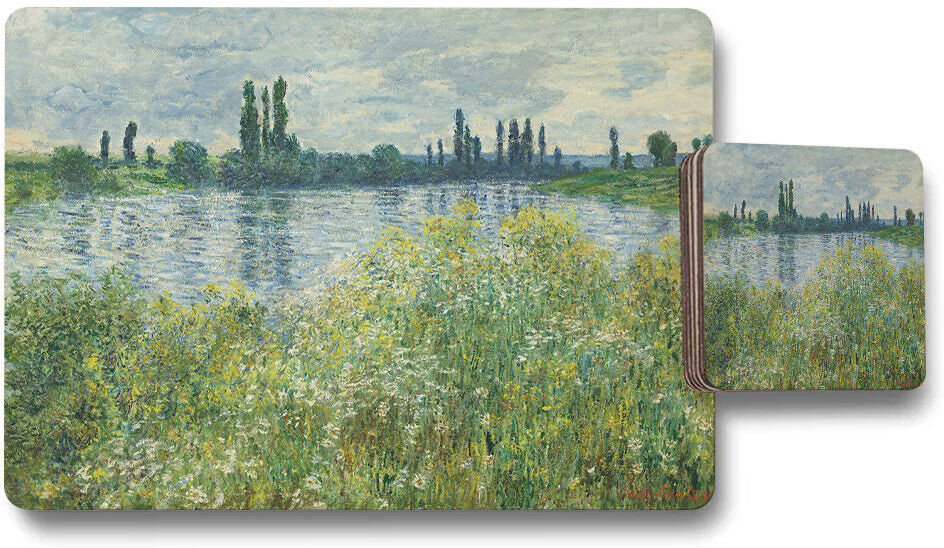 East Urban Home Impressionist Lake Landscape Placemat And Coaster Set Blue 24cm W X 24cm L