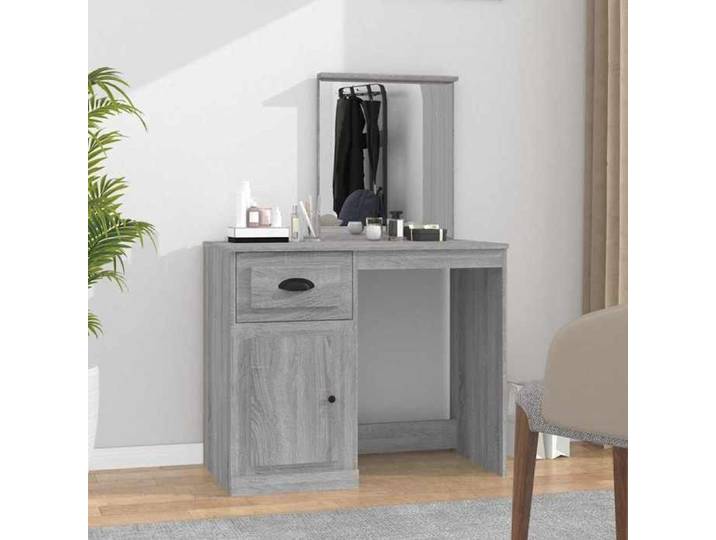 Coiffeuse miroir sonoma gris 90x50x132 5 cm bois ingénierie meuble beauté design scandinave miroir