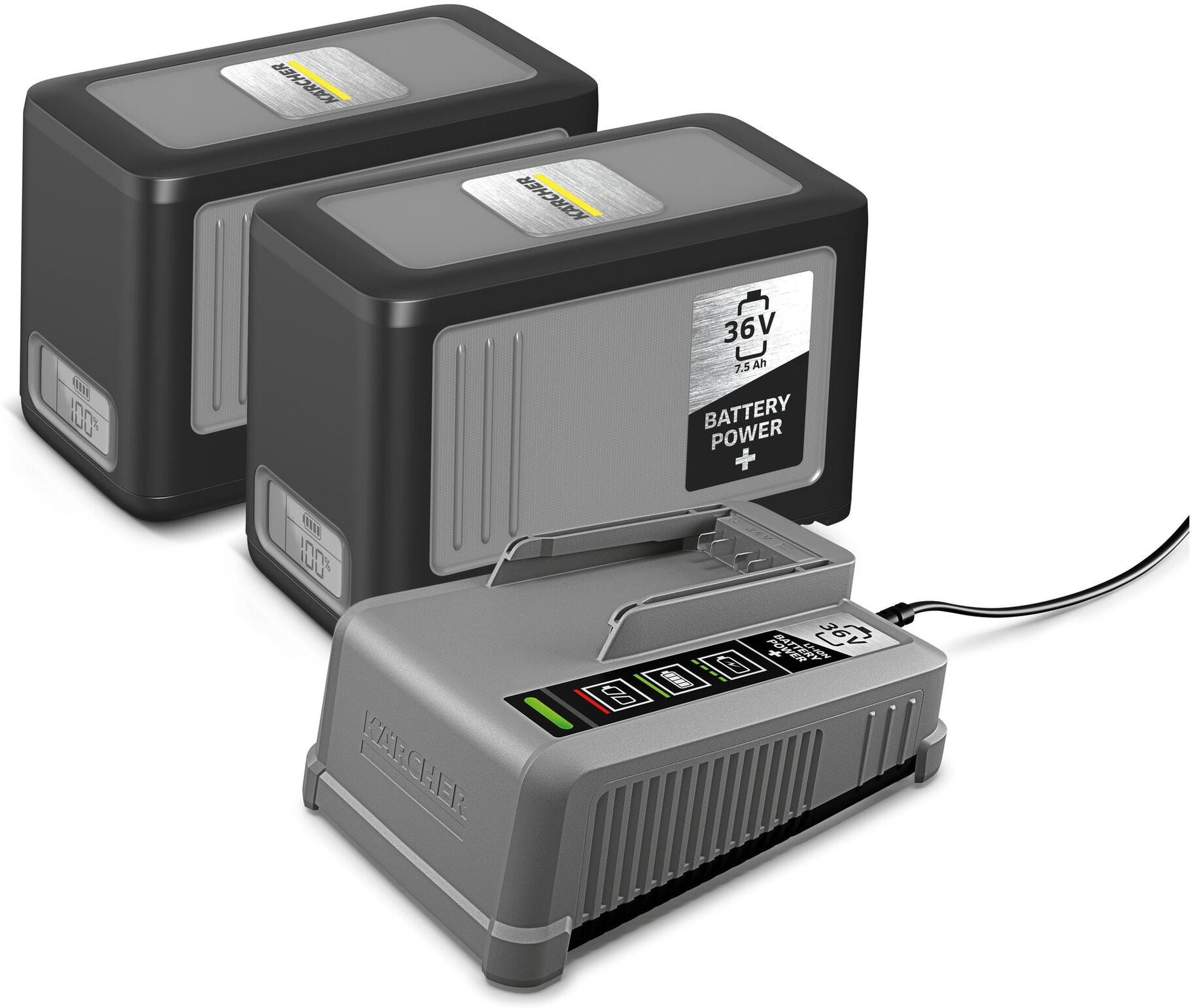 Akku KÄRCHER PROFESSIONAL "Starterset Battery Power+ 36/75", grau (schwarz, grau), 270 Wh, Akkumulatoren, Akku, Leistungsstarker und ausdauernder Akku mit Real Time Technology schwarz, grau 270 Wh